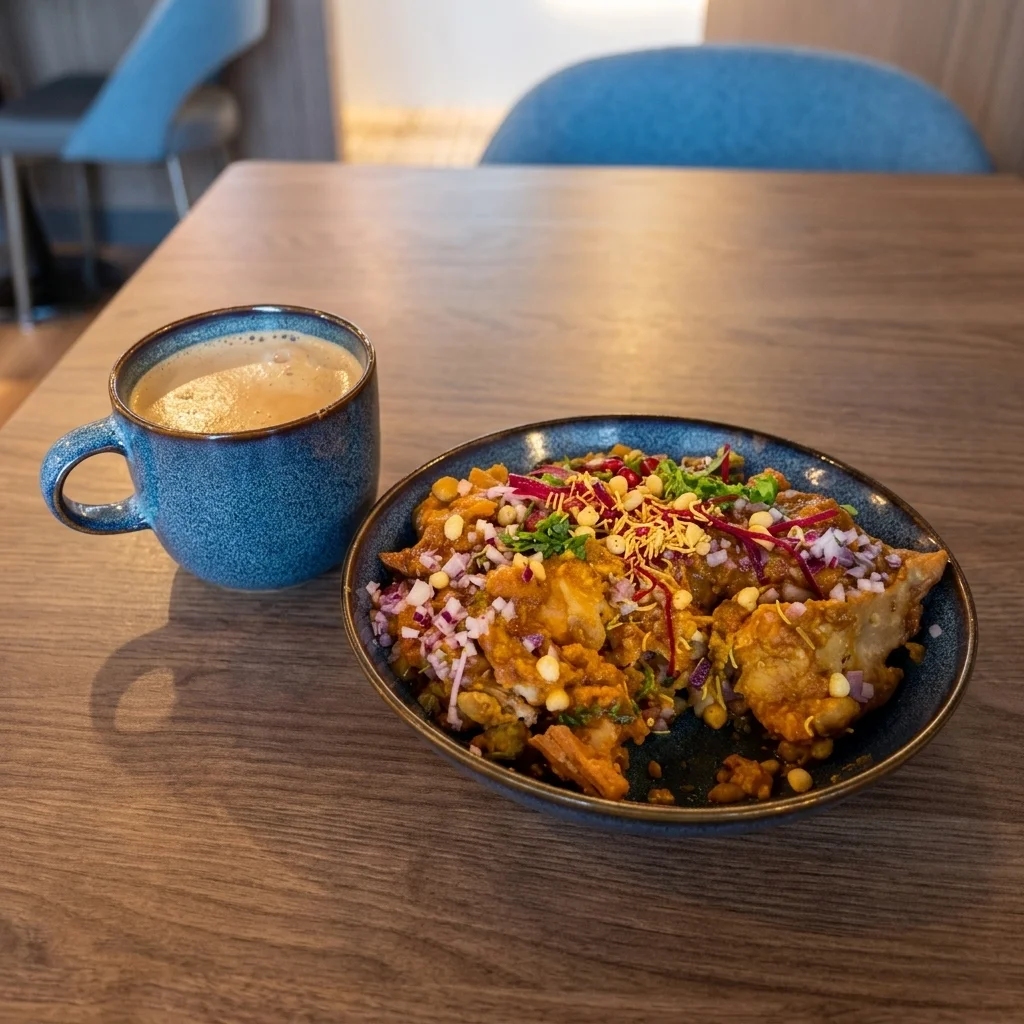 Amritsari Nutri Kulcha and vegetarian chaat served at Cafe Junoon in NE Calgary