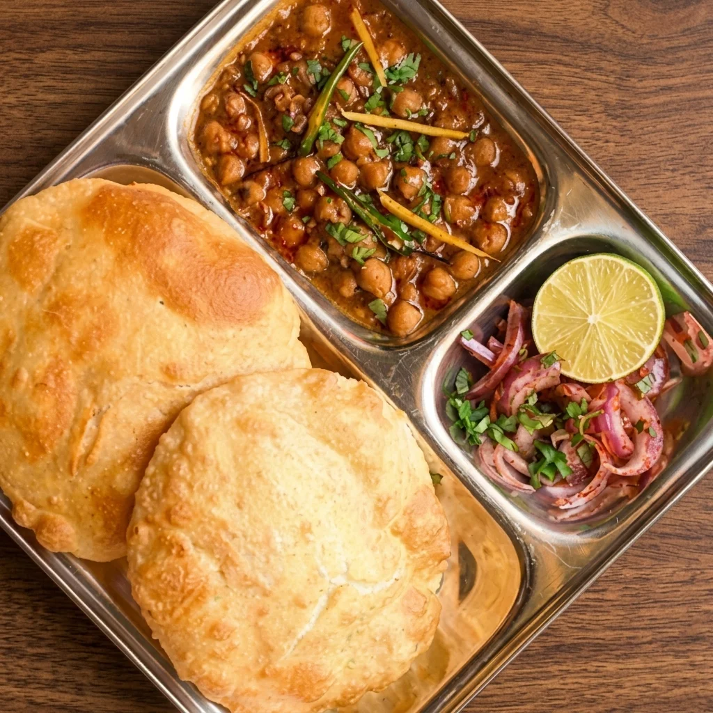 Chole Bhature at Cafe Junoon, a pure vegetarian Indian cafe in Cornerstone, NE Calgary