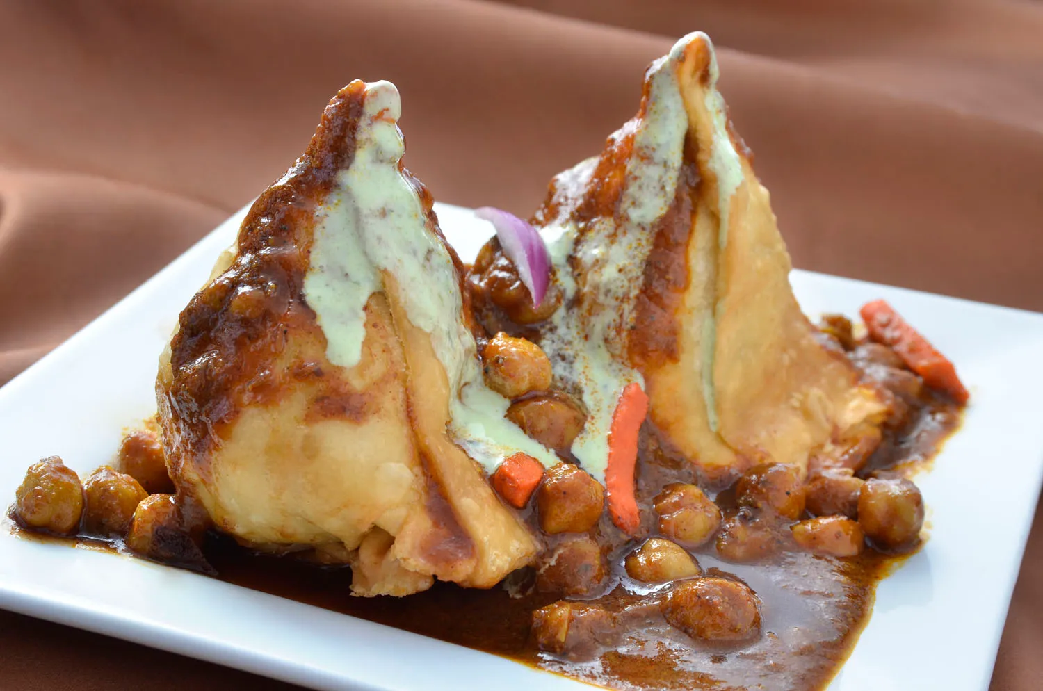 Veg Samosa served at Cafe Junoon, an Indian and Pakistani cafe in Cornerstone, Northeast Calgary